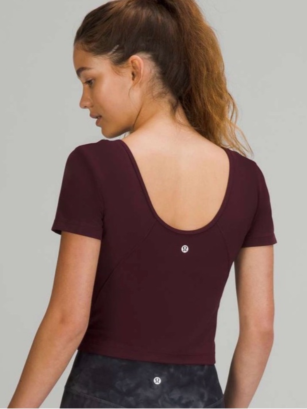 NWOT Lululemon align cropped tshirt vneck burgundy red maroon size 12 top L - Picture 2 of 6